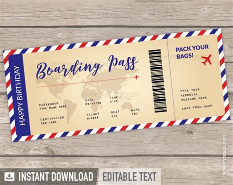 Boarding Pass T Ticket Travel Voucher Template My Party Design