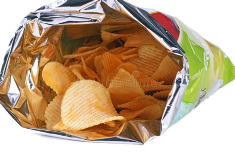 Potato Chips In Opened Bag Stock Photo Image Of Foil 113955072