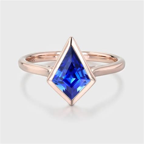 Vintage Hexagon Cut Lab Grown Sapphire Engagement Ring Set In 14k Rose Gold Oveela Jewelry