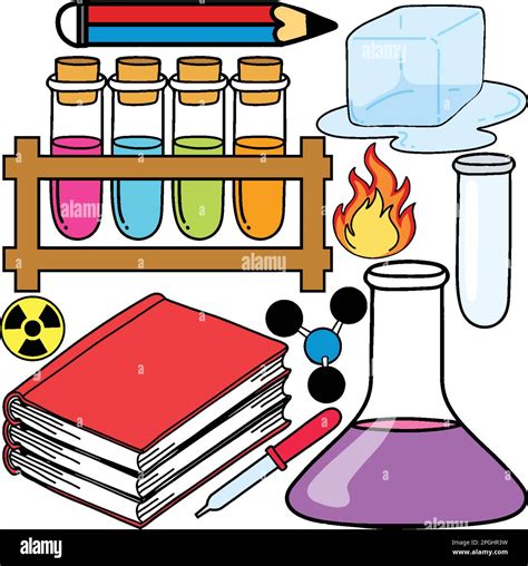 Colorful Science Objects And Icons Vector Set Illustration Stock Vector