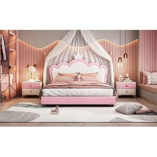 Full Size Cute Upholstered Princess Bed Frame with Crown Headboard ...