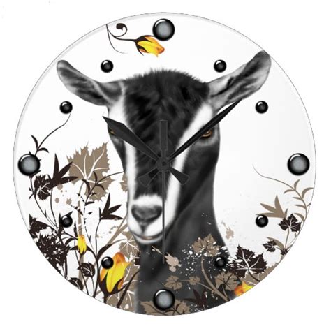 Alpine Dairy Goat Painting Floral Wall Clock