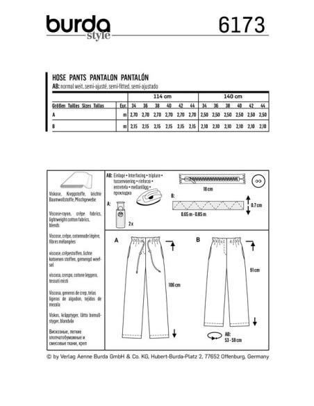 Patron Burda Pantalon Avec Une Coulisse Lastiqu E Ou Cordon