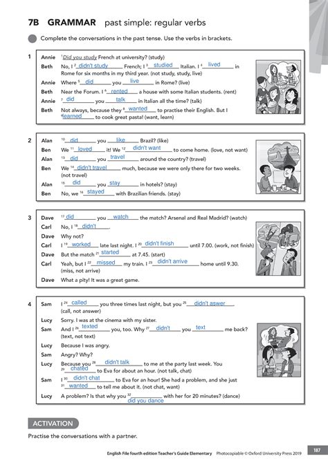 Past Simple Regular Essercitazione English File Fourth Edition