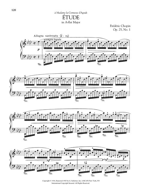 Etude in A flat Major Op 25 No 1 by Frédéric Chopin Sheet Music for