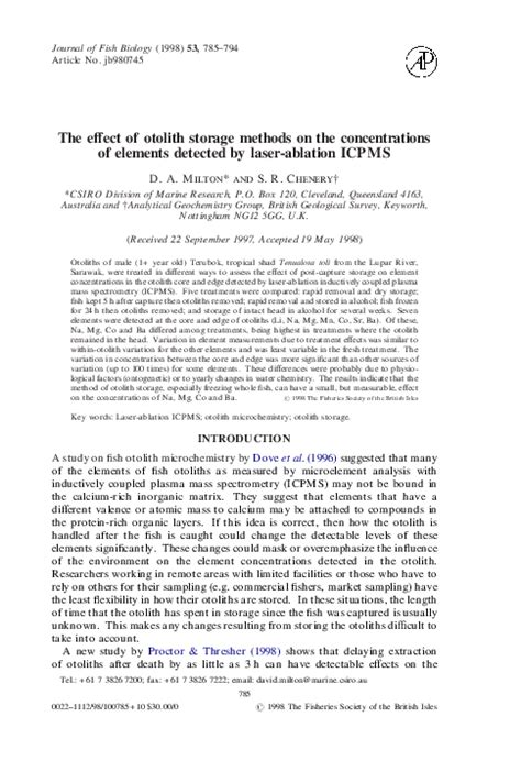 Pdf The Effect Of Otolith Storage Methods On The Concentrations Of