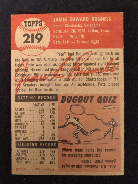 1953 Topps Baseball Card Pete Runnels 219 BV 50 EX Range CF EBay