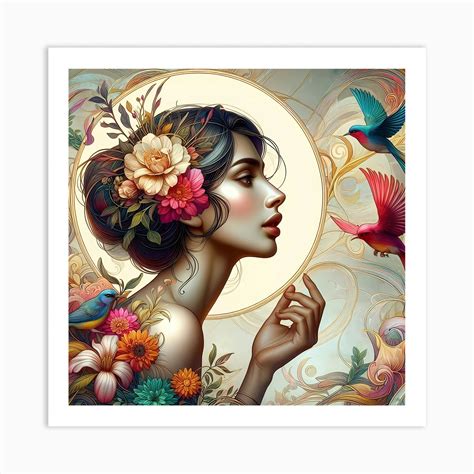 Beautiful Woman With Birds 1 Art Print By Vitalka Fy