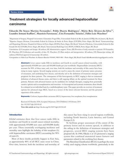 Pdf Treatment Strategies For Locally Advanced Hepatocellular Carcinoma