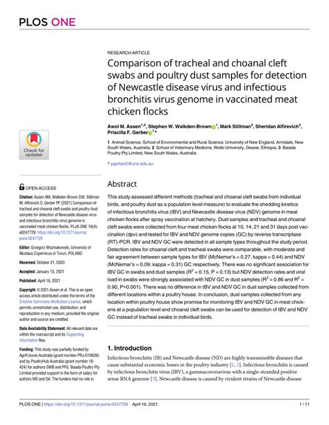 Pdf Comparison Of Tracheal And Choanal Cleft Swabs And Poultry Dust Samples For Detection Of