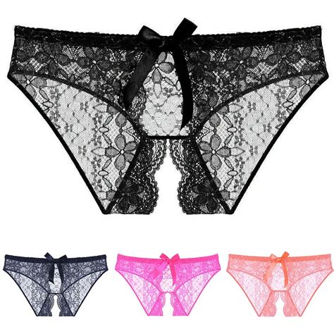 Women Sexy Opening Crotch Panties Bow Lace Crotchless Briefs For Sex Underwear Underpants Erotic