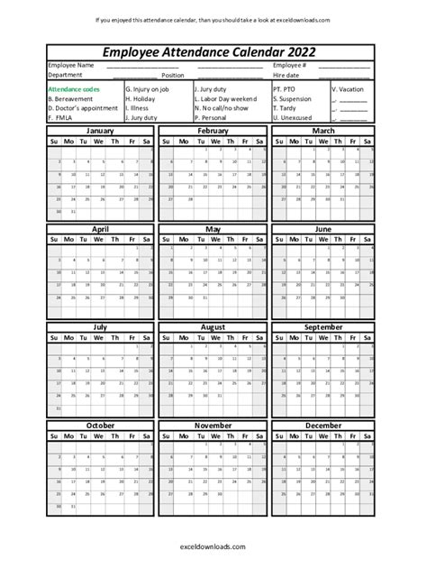 Employee Attendance Calendars Templates Tools Benefits Fill Out