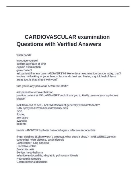 CARDIOVASCULAR examination Questions with Verified Answers