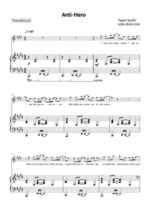 Taylor Swift Anti Hero Sheet Music For Piano With Letters Download