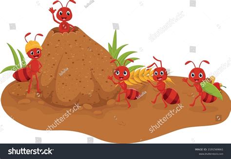 Cartoon Ants Colony Working Together Bringing Stock Vector Royalty