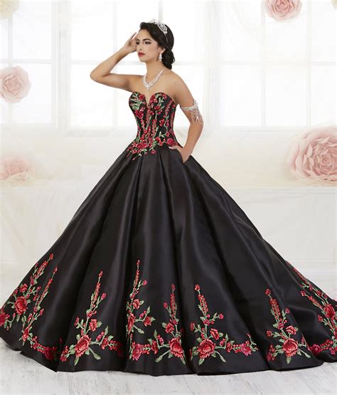 Floral Embroidered Quinceanera Dress By House Of Wu 26908 Black