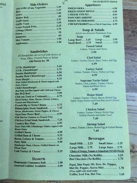 Menu at Old Town Cafe, Sand Springs