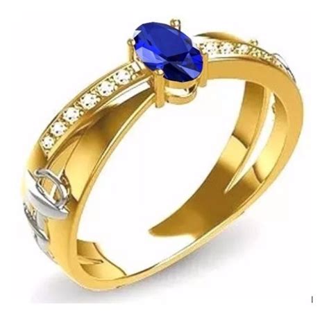 Anel De Formatura Em Ouro 18k Zircônia Cor Azul Safira R 1 239