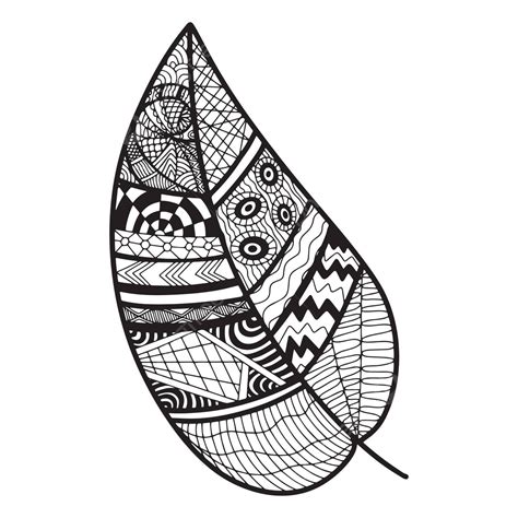 Zentangle Leaf Illustration For Nature Coloring Book Flower Pattern