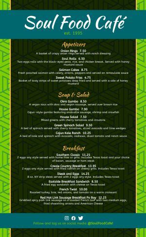 Soul Food Restaurant Menu Templates