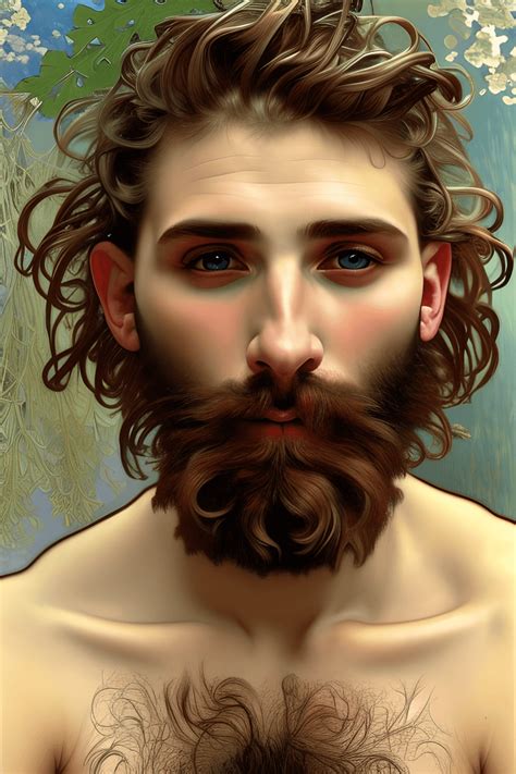 K Hyper Detailed Art Noveau Oil Painting Of An Yearold Bearded Gay