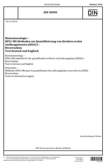 DIN 58989:2018 - Haemostaseology - HPLC-MS methods for the ...