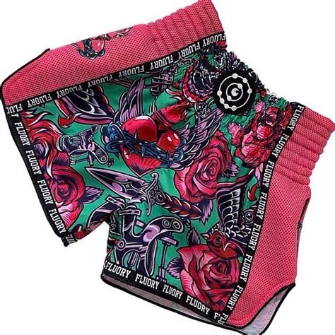 Fluory Muay Thai Kickboxing Short Pink Green FIGHTWEAR SHOP EUROPE