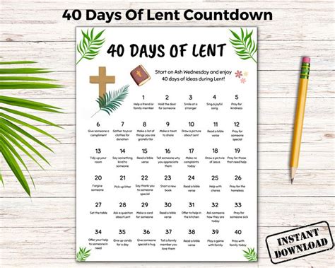 40 Days Lent Countdown Calendar, 40 Days of Prayer Lent, Kids Lenten ...