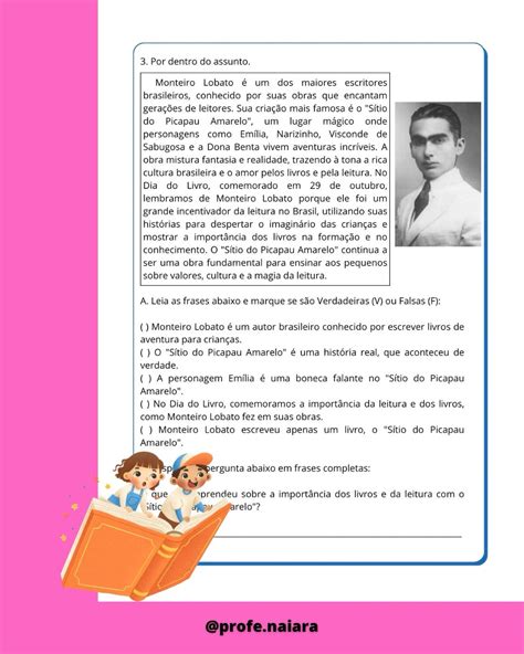 Sequência de Atividades Dia do livro 4° ano – Naiara Materiais Pedagógicos