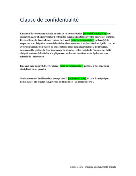 Clause de confidentialité DOC PDF page 1 sur 1