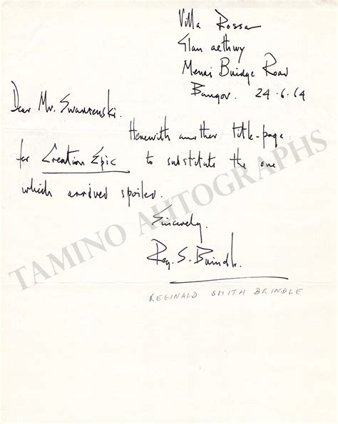 Reginald Smith Brindle Autograph Note Signed 1964 Tamino