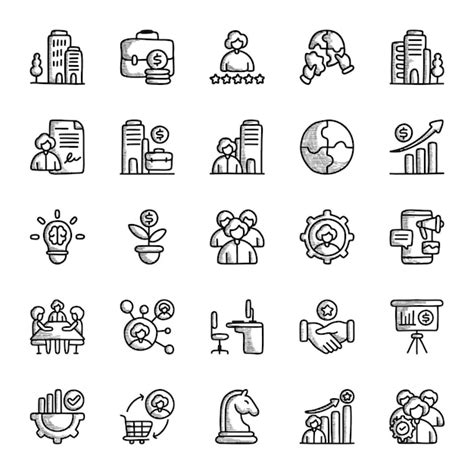 Iconos Corporativos Configurados En Estilo Doodle Vector Premium