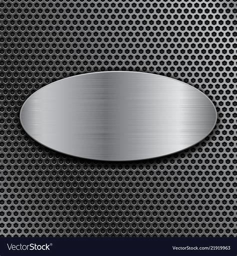 Brushed Metal Oval Plate On Perforated Background Vector Image