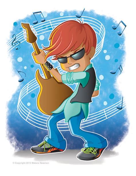 Cool Cartoon Of A Guitar Kid As A Rock Star Cartoon Character Design