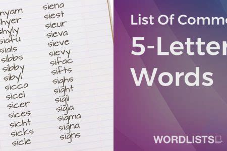 List Of Common 5 Letter Words