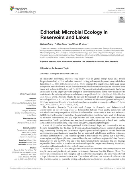 PDF Editorial Microbial Ecology In Reservoirs And Lakes