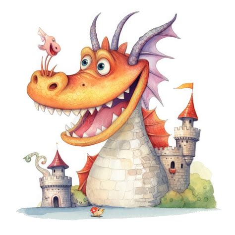 Add A Touch Of Whimsy To Your Designs With Funny Dragon And Castle