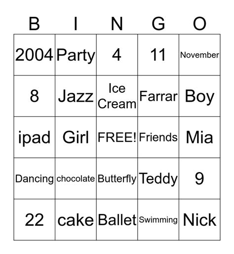 Mias Bingo Card