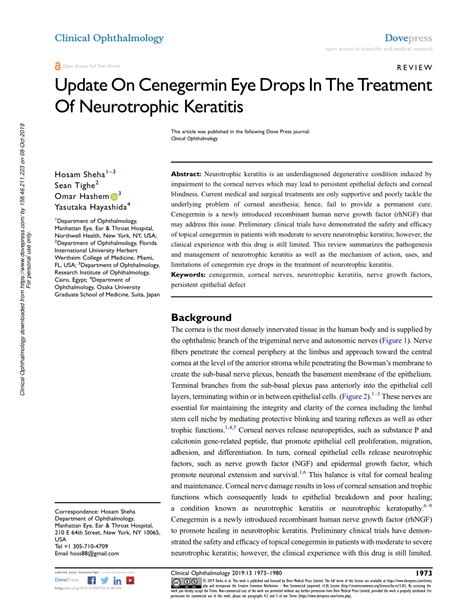 Pdf Update On Cenegermin Eye Drops In The Treatment Of Neurotrophic Keratitis