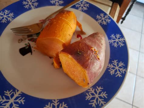 Sweet Potato All I Did Was Cut It In Half Steam With The Less