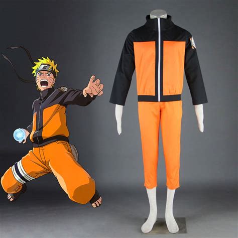 naruto cosplay costume with orange pants and black jacket