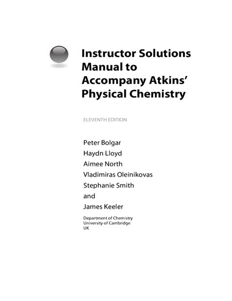 Instructor Solutions Manual To Accompany Atkins Physical Chemistry