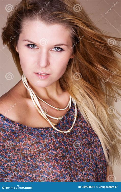 Beautiful Blonde Girl With Long Flying Hair Stock Image Image Of