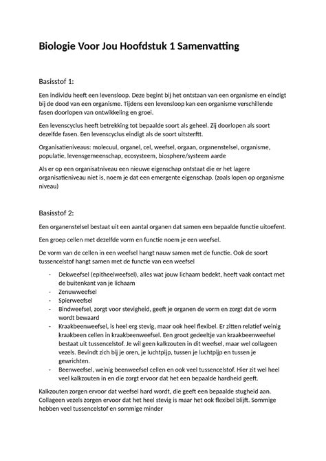 Biologie Voor Jou Hoofdstuk 1 Samenvatting Biologie Voor Jou