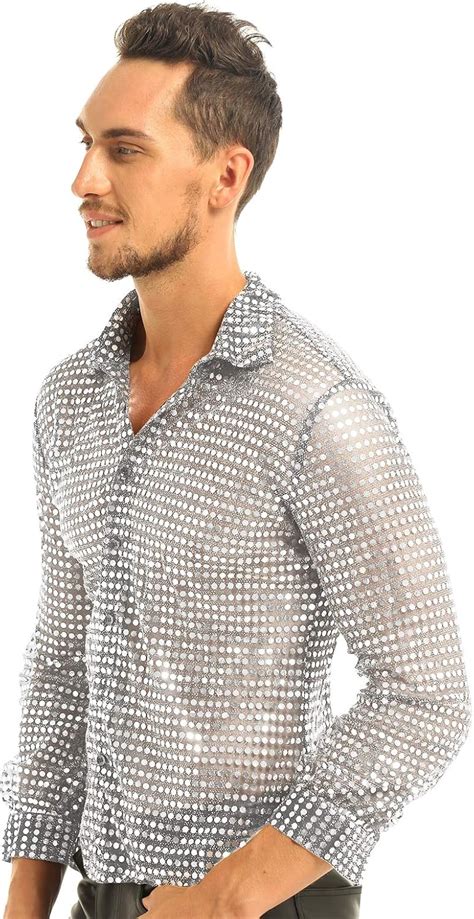 Freebily Camicia Uomo Slim Fit Manica Lunga Casual Camicia Paillettes