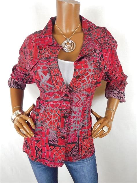 Chico S Sz Womens Top L Xl Valentine Shirt Red Black Blouse Casual