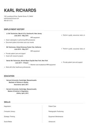 Mri Technician Resume Sample & Tips | Online Resume Builder