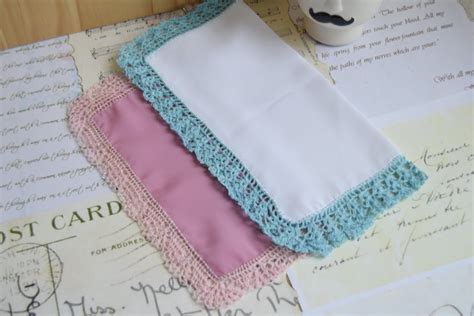 Colored Handkerchiefs Set Of Hand Knitted Lace Vintage Silk With Lace