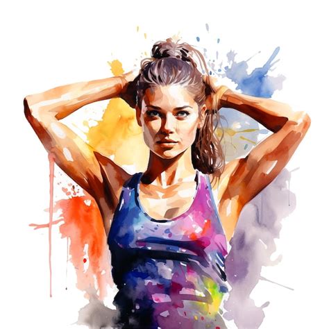 Arte De Pintura Em Aquarela De Garota Fitness Vetor Premium