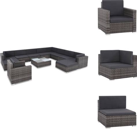 Vidaxl Loungeset Poly Rattan Grijs En Donkergrijs Pe Rattan